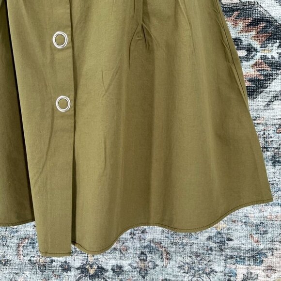 Zara Snap Front Dress Size L Elastic Cinch Waist Army Green SHort Sleeve Collar - Picture 5 of 12